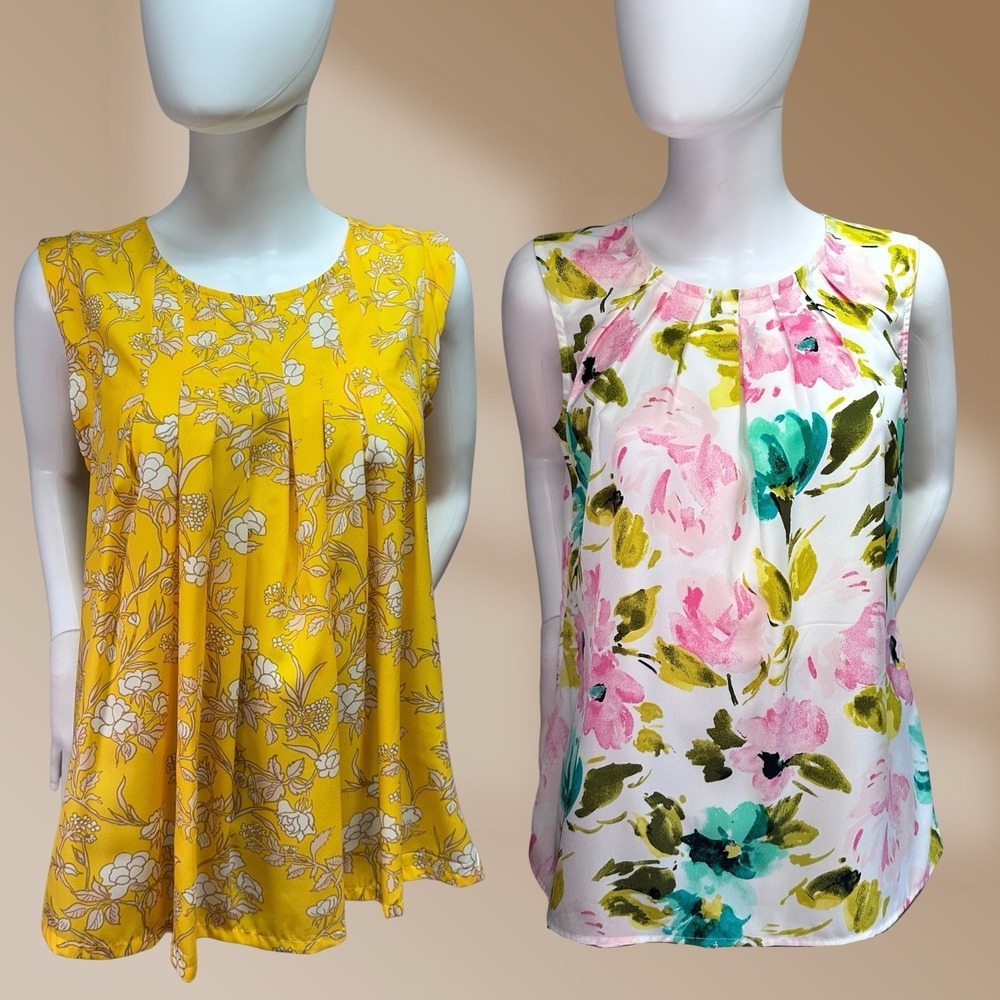 Merona Women's Set of 2 Floral Tops Yellow & White Size Medium NWOT
